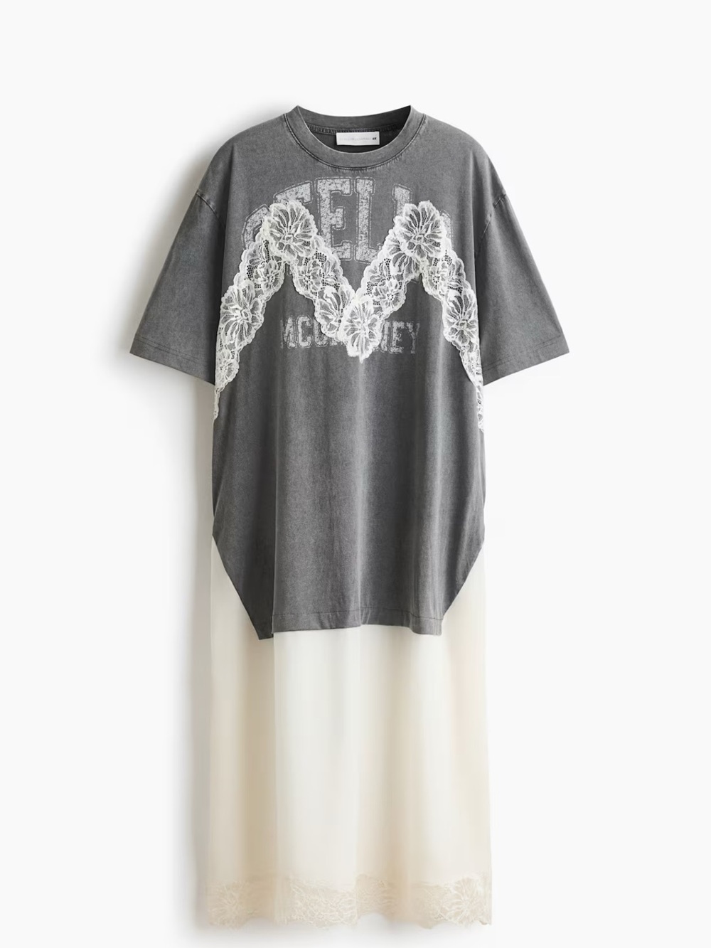 H&M Stella McCartney - Gray Graphic Tee Dress with Cream Slip